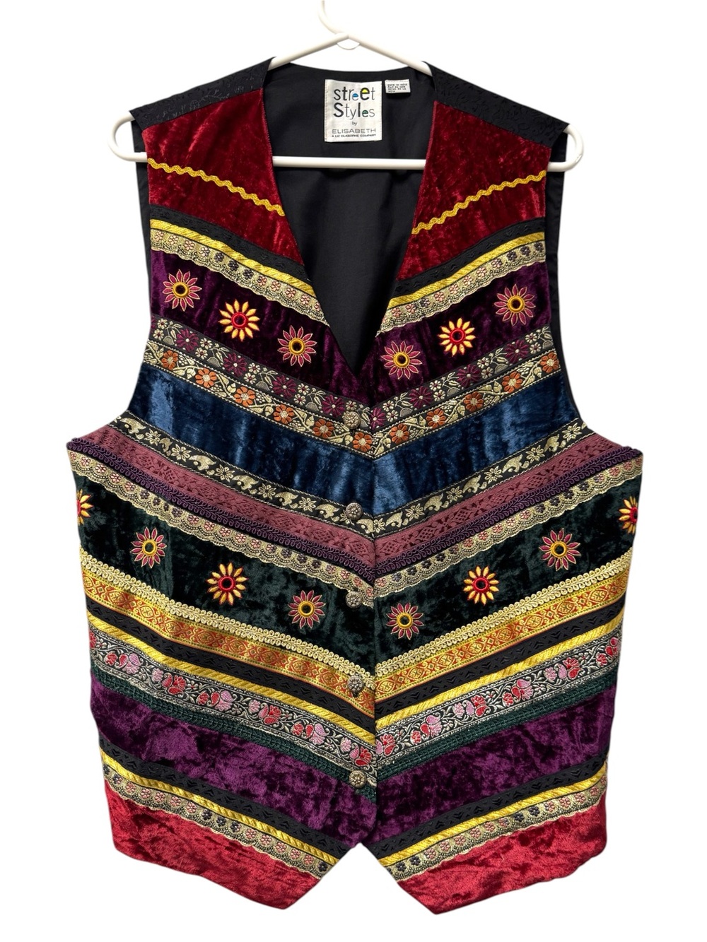 Vintage Liz Claiborne Street Styles Velvet Embroidered Multi-Color Vest